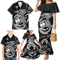 Personalised Guam Liberation Day Family Matching Mermaid Dress and Hawaiian Shirt Black White Latte Stone Tribal Patterns