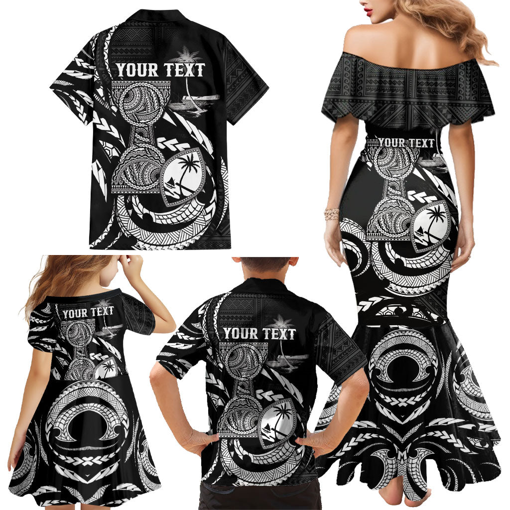Personalised Guam Liberation Day Family Matching Mermaid Dress and Hawaiian Shirt Black White Latte Stone Tribal Patterns