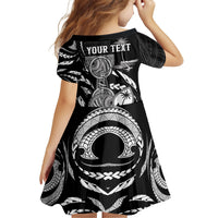 Personalised Guam Liberation Day Family Matching Off Shoulder Short Dress and Hawaiian Shirt Black White Latte Stone Tribal Patterns