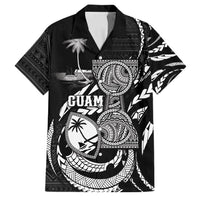 Personalised Guam Liberation Day Family Matching Off Shoulder Short Dress and Hawaiian Shirt Black White Latte Stone Tribal Patterns