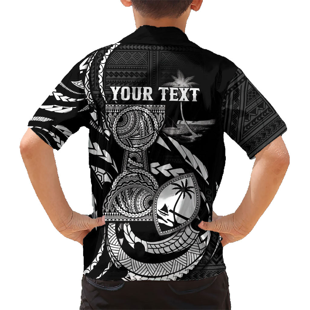 Personalised Guam Liberation Day Family Matching Short Sleeve Bodycon Dress and Hawaiian Shirt Black White Latte Stone Tribal Patterns