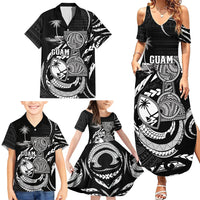 Personalised Guam Liberation Day Family Matching Summer Maxi Dress and Hawaiian Shirt Black White Latte Stone Tribal Patterns