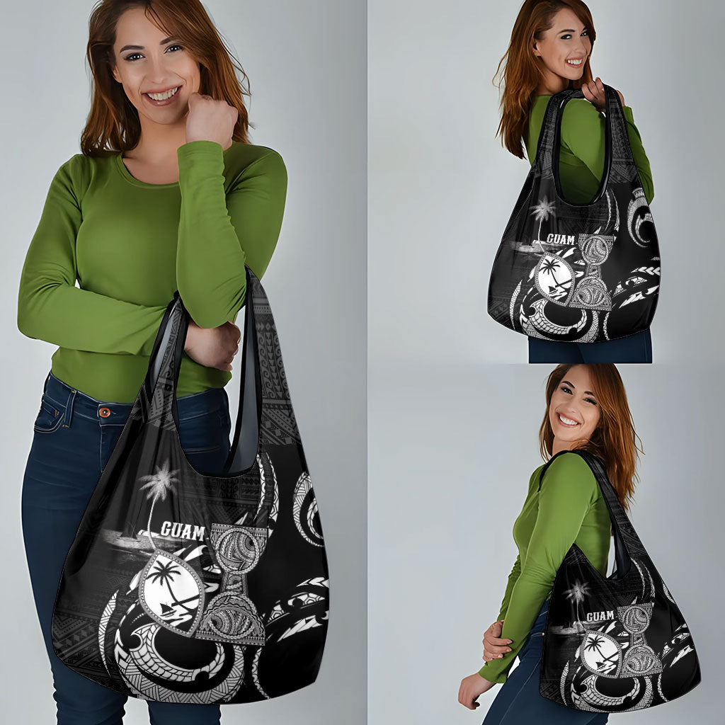 Guam Liberation Day Grocery Bag Black White Latte Stone Tribal Patterns