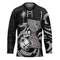 Personalised Guam Liberation Day Hockey Jersey Black White Latte Stone Tribal Patterns