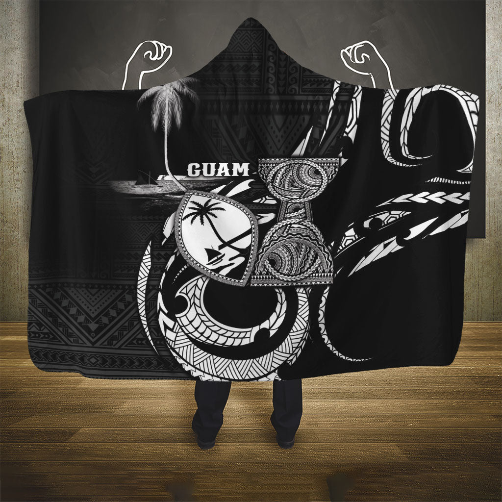 Guam Liberation Day Hooded Blanket Black White Latte Stone Tribal Patterns