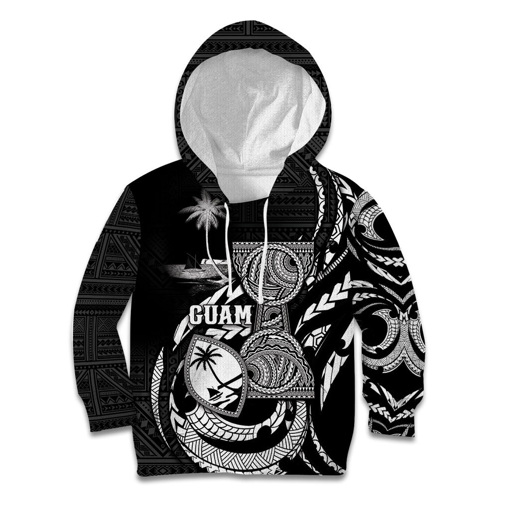 Personalised Guam Liberation Day Kid Hoodie Black White Latte Stone Tribal Patterns