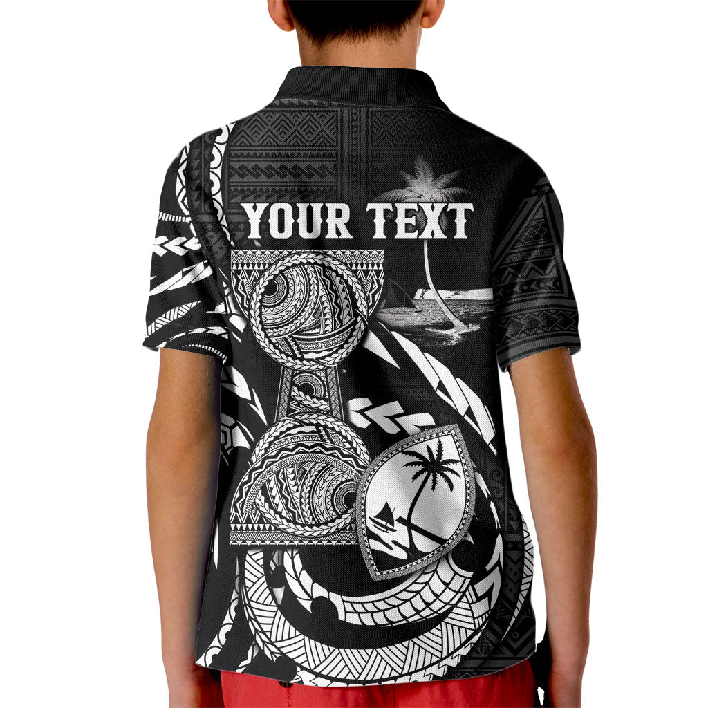 Personalised Guam Liberation Day Kid Polo Shirt Black White Latte Stone Tribal Patterns