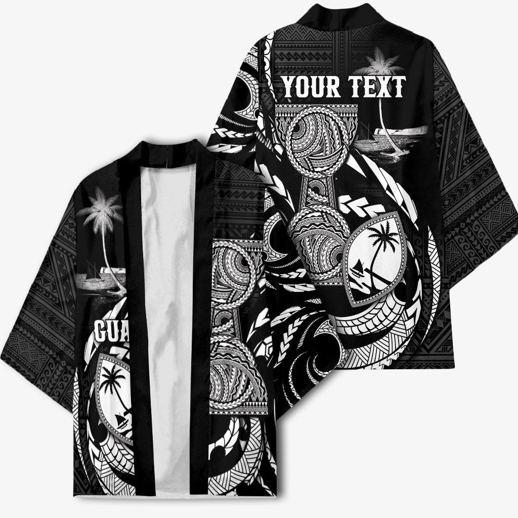Personalised Guam Liberation Day Kimono Black White Latte Stone Tribal Patterns