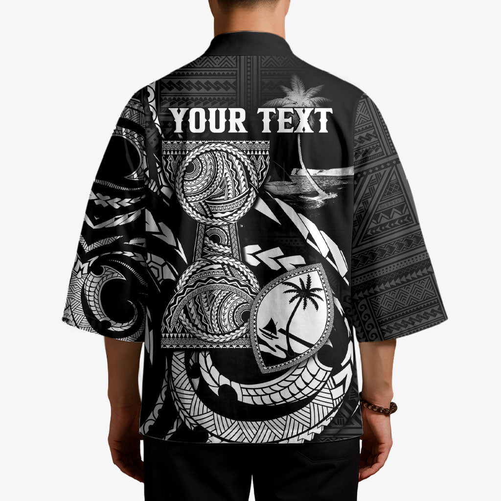 Personalised Guam Liberation Day Kimono Black White Latte Stone Tribal Patterns