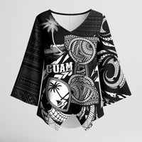 Personalised Guam Liberation Day Kimono Sleeve Blouse Black White Latte Stone Tribal Patterns