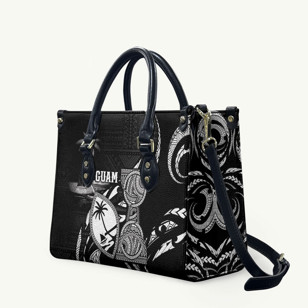 Guam Liberation Day Leather Bag Black White Latte Stone Tribal Patterns