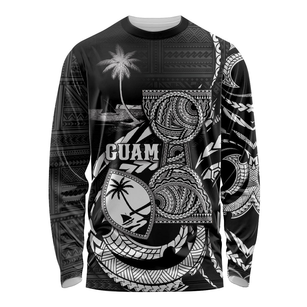 Personalised Guam Liberation Day Long Sleeve Shirt Black White Latte Stone Tribal Patterns
