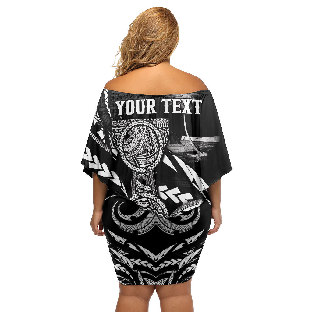 Personalised Guam Liberation Day Off Shoulder Short Dress Black White Latte Stone Tribal Patterns