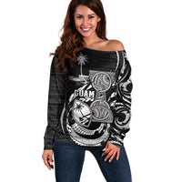 Personalised Guam Liberation Day Off Shoulder Sweater Black White Latte Stone Tribal Patterns