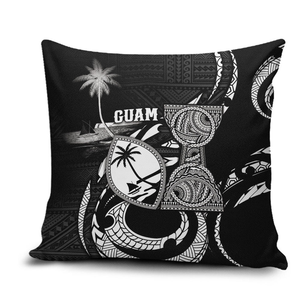 Guam Liberation Day Pillow Cover Black White Latte Stone Tribal Patterns