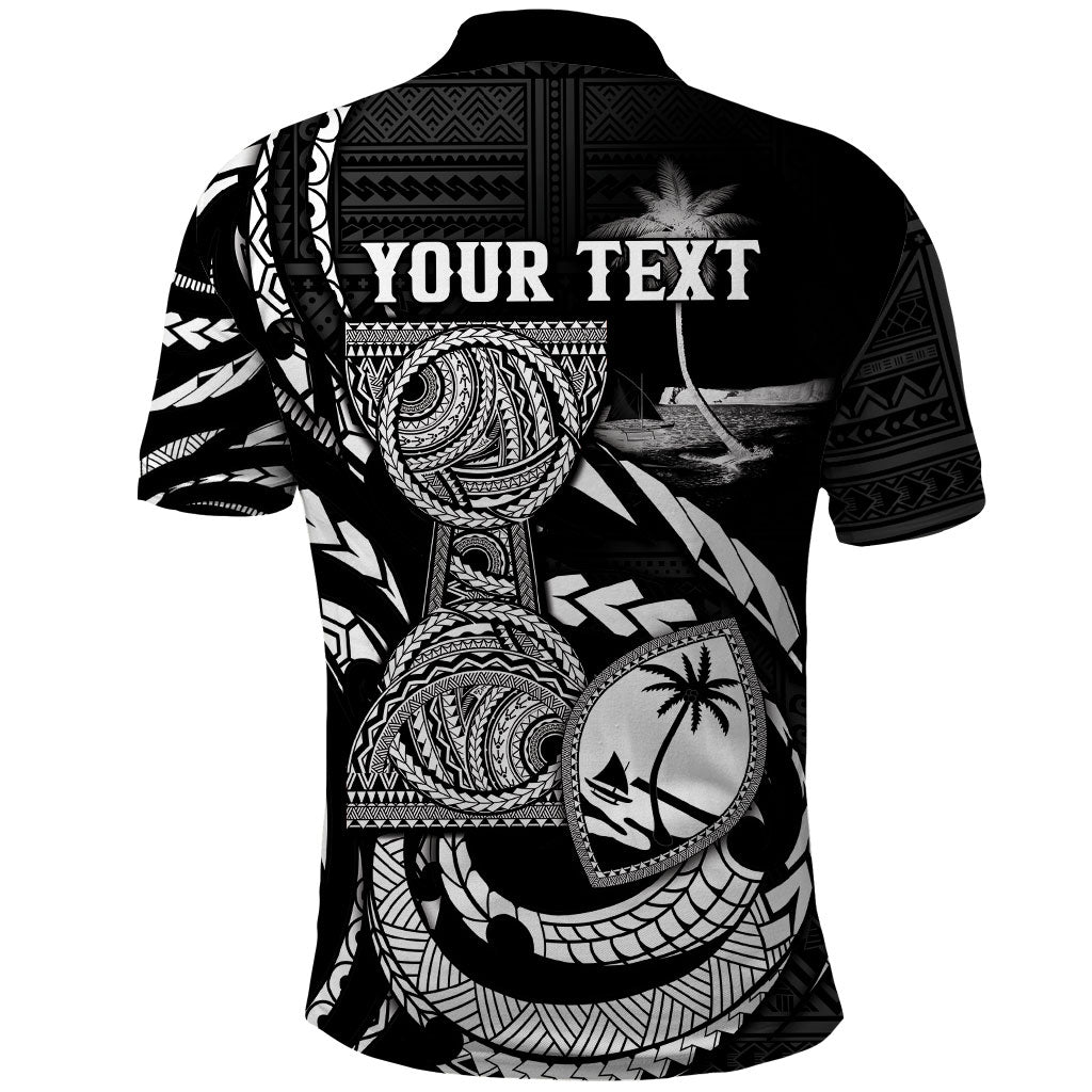 Personalised Guam Liberation Day Polo Shirt Black White Latte Stone Tribal Patterns