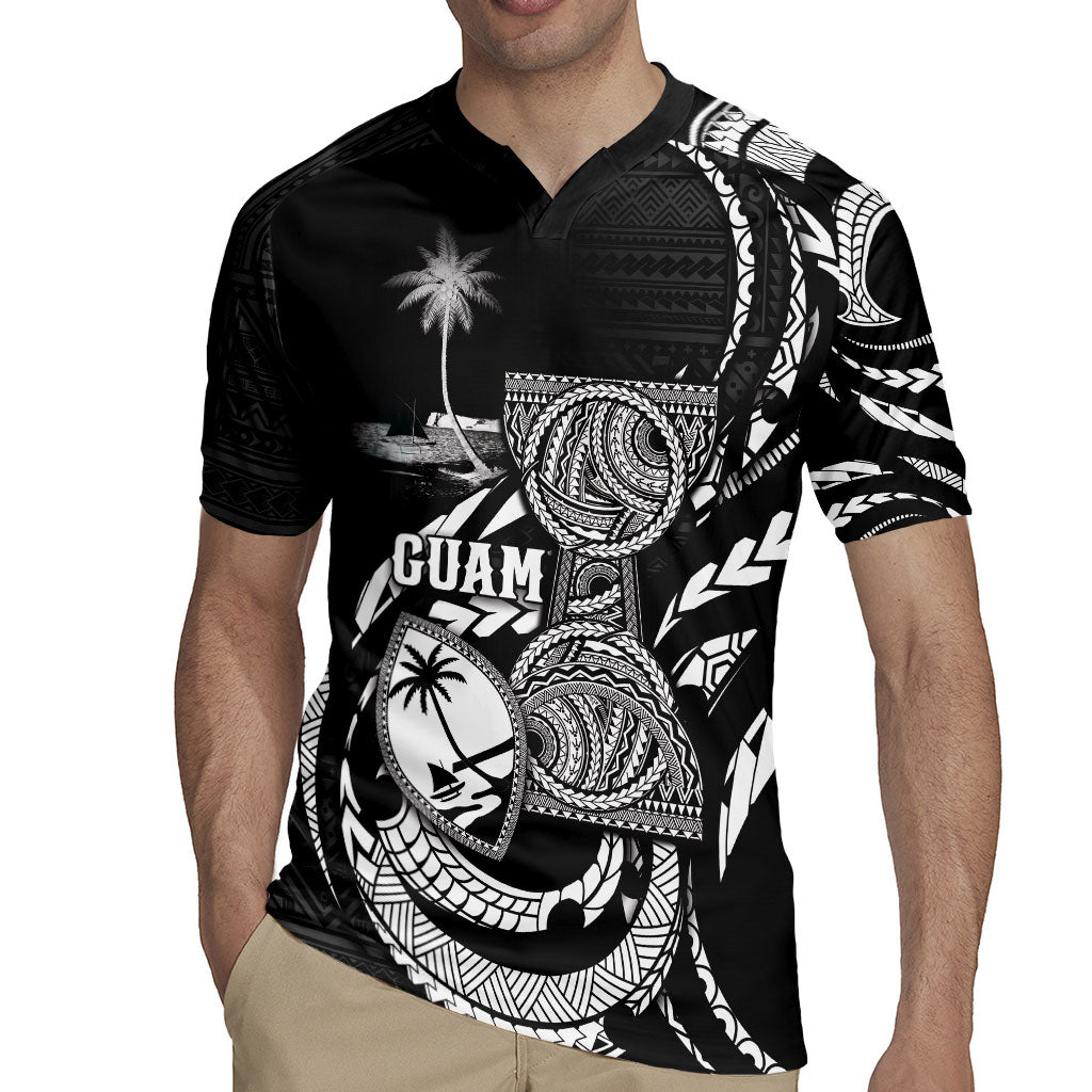 Personalised Guam Liberation Day Rugby Jersey Black White Latte Stone Tribal Patterns