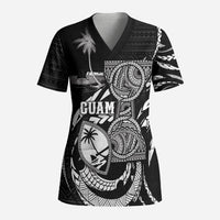 Personalised Guam Liberation Day Scrub Top Black White Latte Stone Tribal Patterns