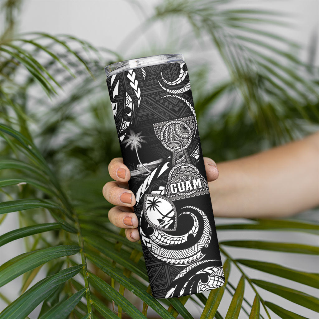 Personalised Guam Liberation Day Skinny Tumbler Black White Latte Stone Tribal Patterns