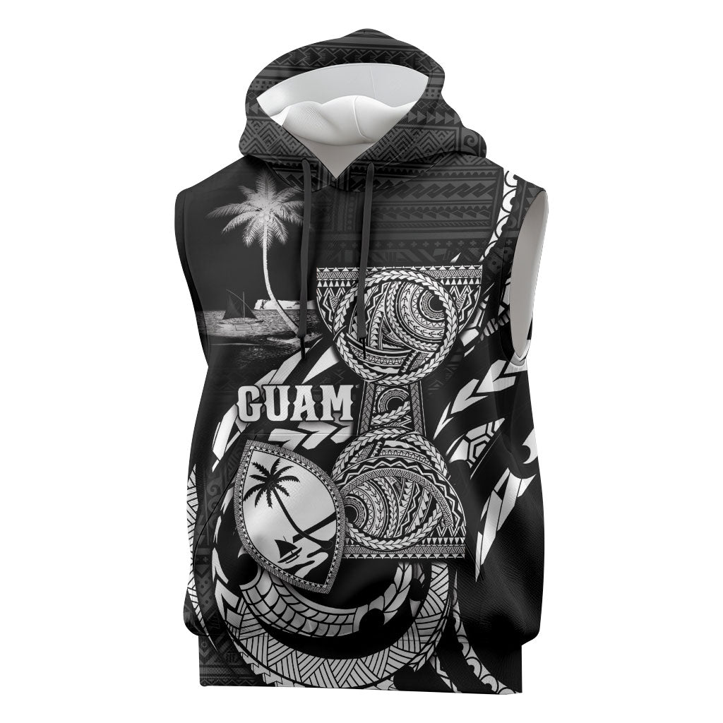 Personalised Guam Liberation Day Sleeveless Hoodie Black White Latte Stone Tribal Patterns
