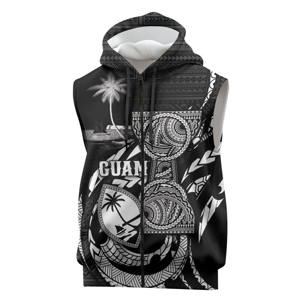 Personalised Guam Liberation Day Sleeveless Zip Hoodie Black White Latte Stone Tribal Patterns