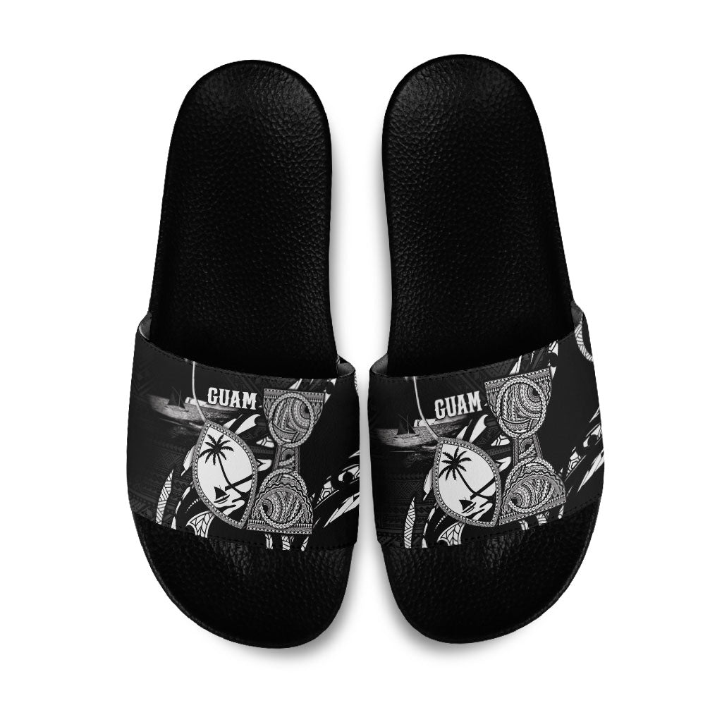 Guam Liberation Day Slide Sandals Black White Latte Stone Tribal Patterns