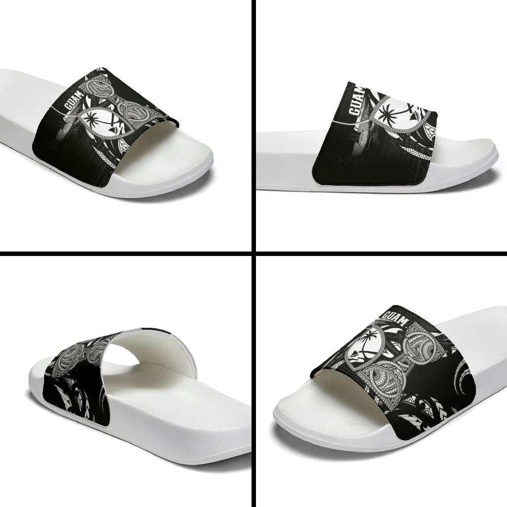 Guam Liberation Day Slide Sandals Black White Latte Stone Tribal Patterns
