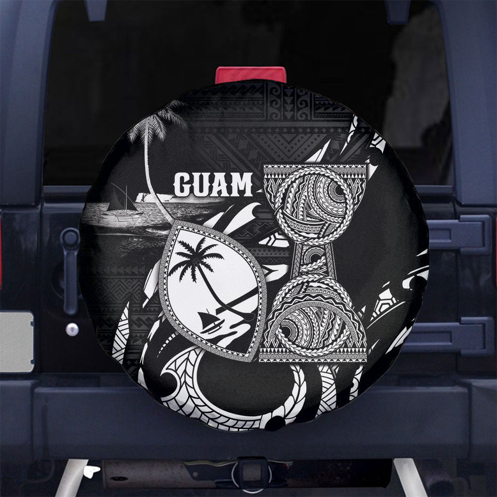 Guam Liberation Day Spare Tire Cover Black White Latte Stone Tribal Patterns