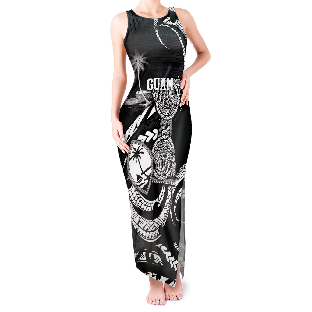 Personalised Guam Liberation Day Tank Maxi Dress Black White Latte Stone Tribal Patterns