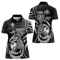 Personalised Guam Liberation Day Women Polo Shirt Black White Latte Stone Tribal Patterns