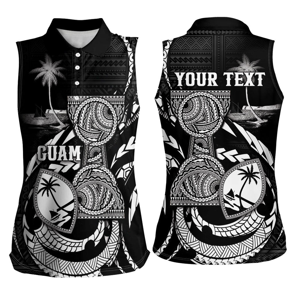 Personalised Guam Liberation Day Women Sleeveless Polo Shirt Black White Latte Stone Tribal Patterns