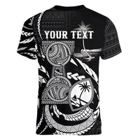 Personalised Guam Liberation Day Women V-Neck T-Shirt Black White Latte Stone Tribal Patterns