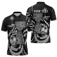 Personalised Guam Liberation Day Zipper Polo Shirt Black White Latte Stone Tribal Patterns