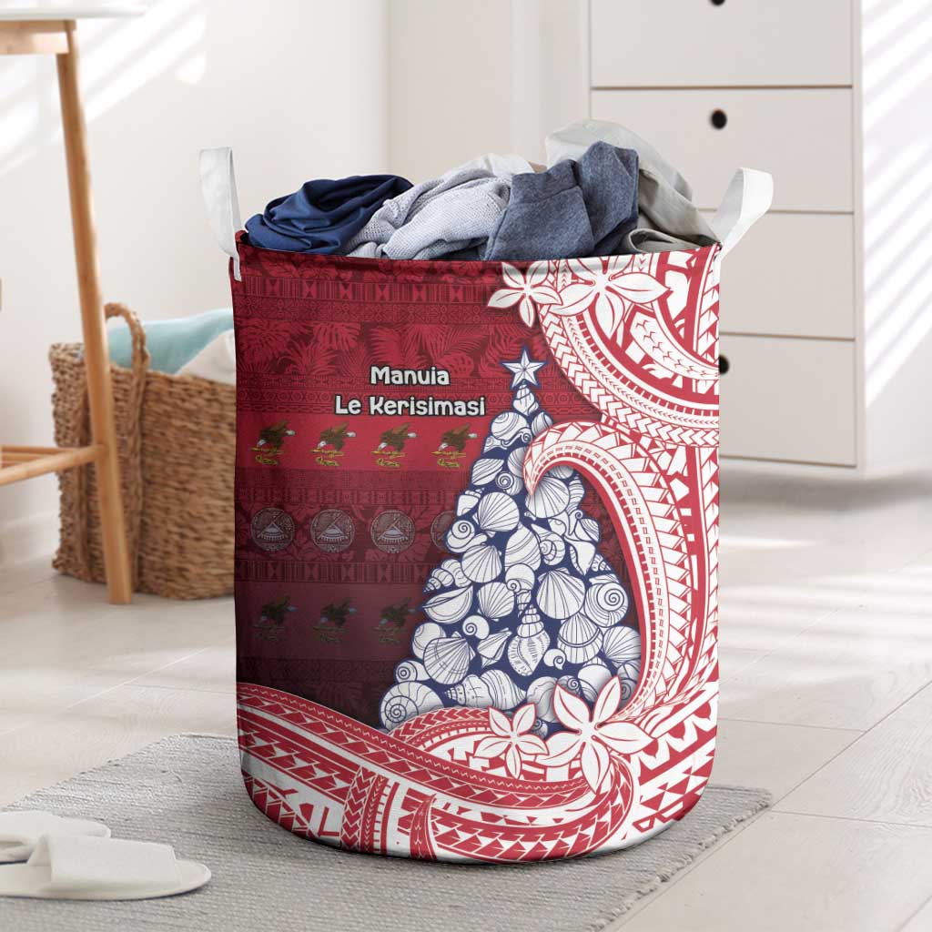 American Samoa Christmas Laundry Basket Seashell Xmas Tree Tribal Waves - Polynesian Pride