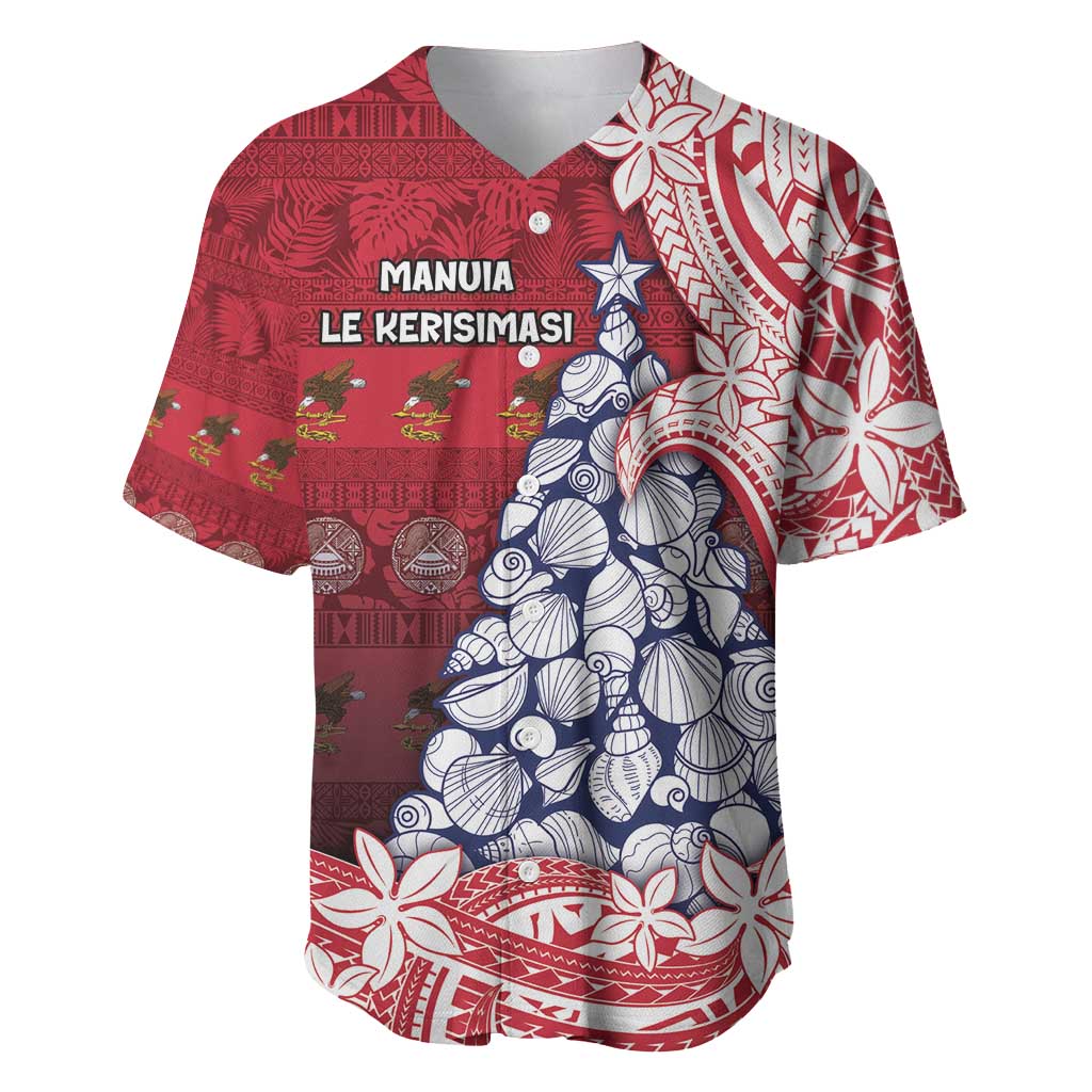 American Samoa Christmas Baseball Jersey Seashell Xmas Tree Tribal Waves - Polynesian Pride
