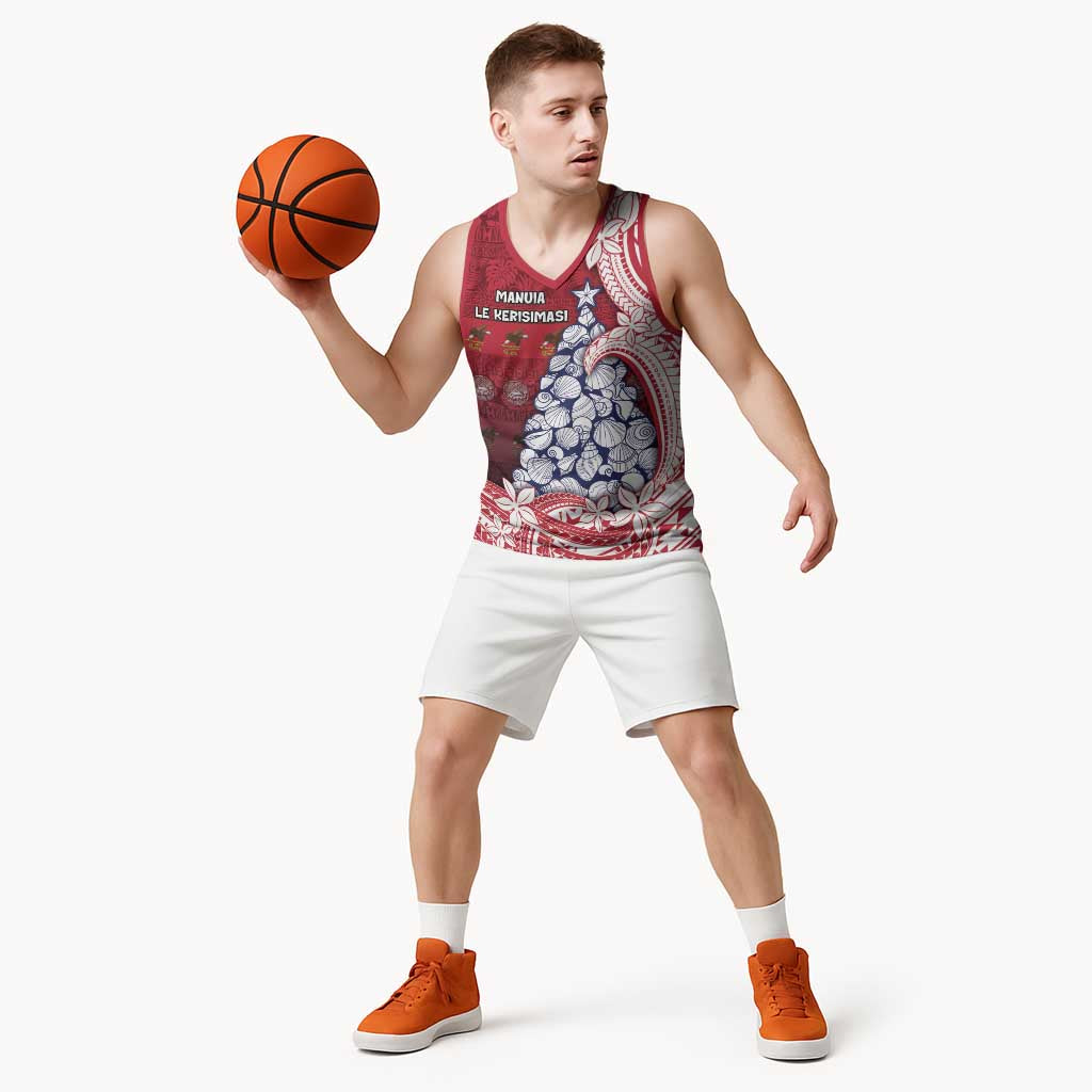 American Samoa Christmas Basketball Jersey Seashell Xmas Tree Tribal Waves - Polynesian Pride