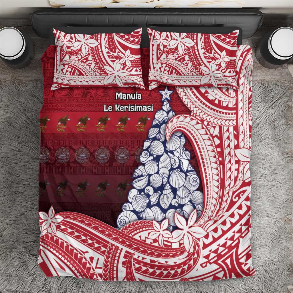 American Samoa Christmas Bedding Set Seashell Xmas Tree Tribal Waves - Polynesian Pride