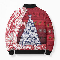 American Samoa Christmas Bomber Puffer Jacket Seashell Xmas Tree Tribal Waves - Polynesian Pride
