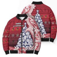 American Samoa Christmas Bomber Puffer Jacket Seashell Xmas Tree Tribal Waves - Polynesian Pride