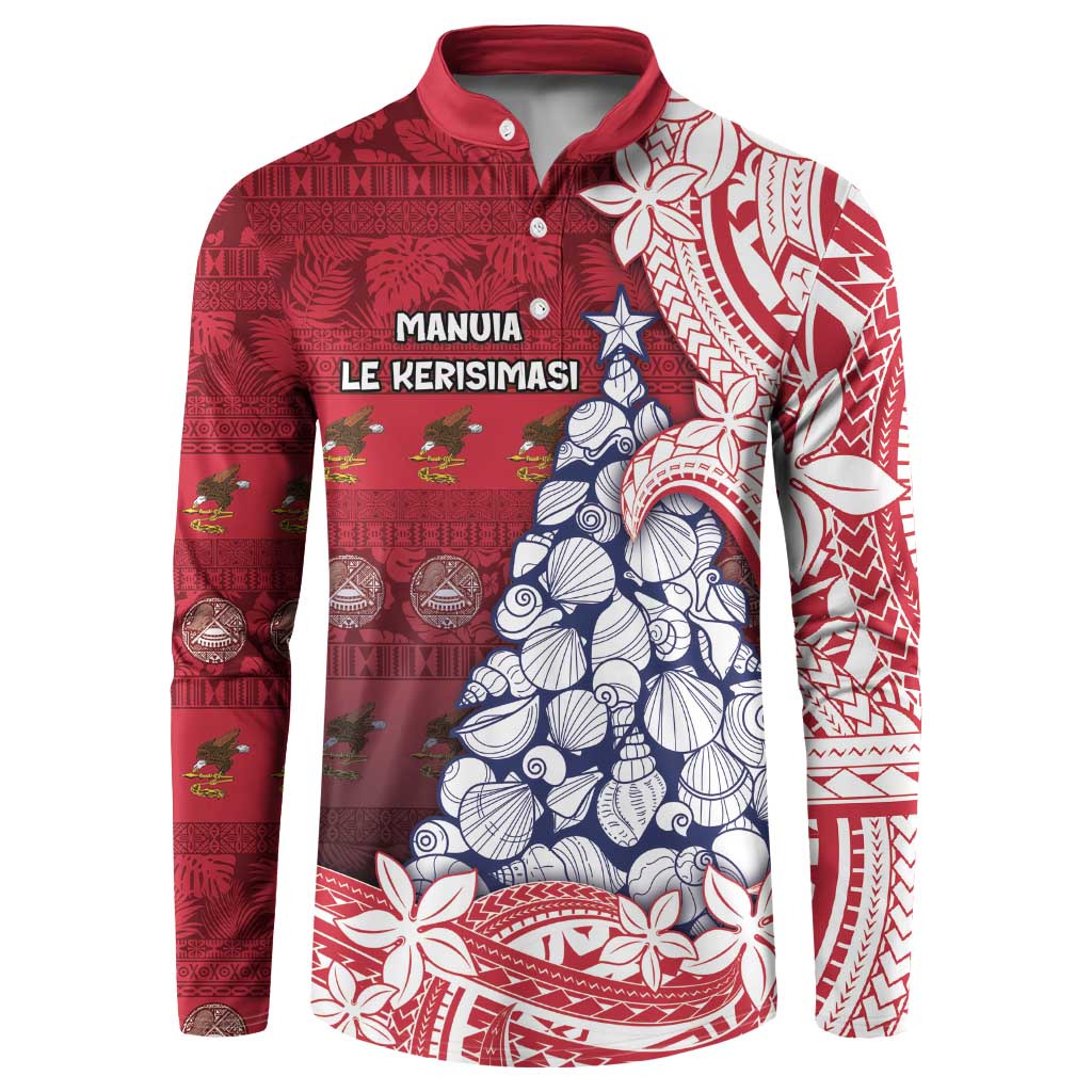 American Samoa Christmas Button Sweatshirt Seashell Xmas Tree Tribal Waves - Polynesian Pride