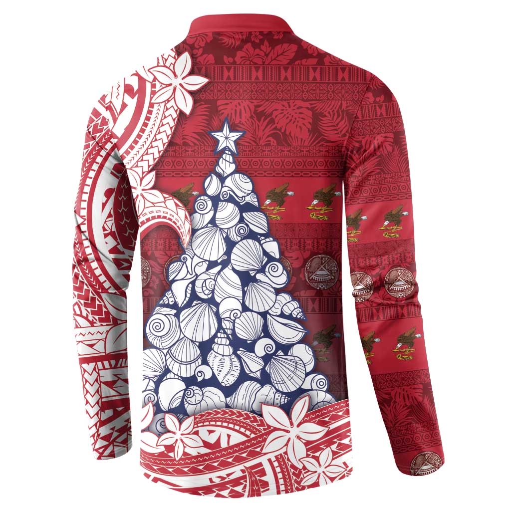 American Samoa Christmas Button Sweatshirt Seashell Xmas Tree Tribal Waves - Polynesian Pride