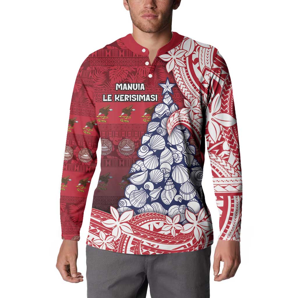 American Samoa Christmas Button Sweatshirt Seashell Xmas Tree Tribal Waves - Polynesian Pride