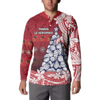 American Samoa Christmas Button Sweatshirt Seashell Xmas Tree Tribal Waves - Polynesian Pride