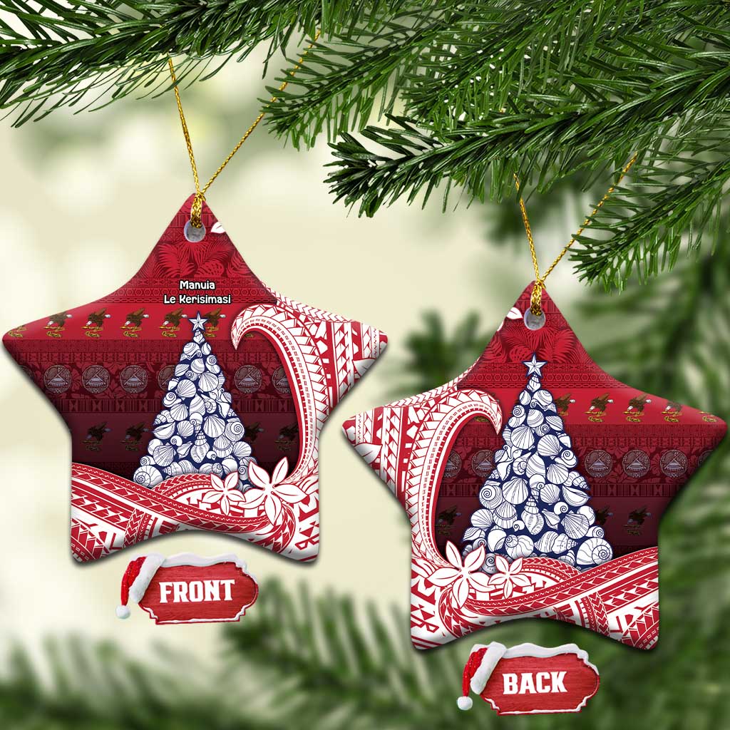 American Samoa Christmas Ceramic Ornament Seashell Xmas Tree And Waves Patterns - Polynesian Pride
