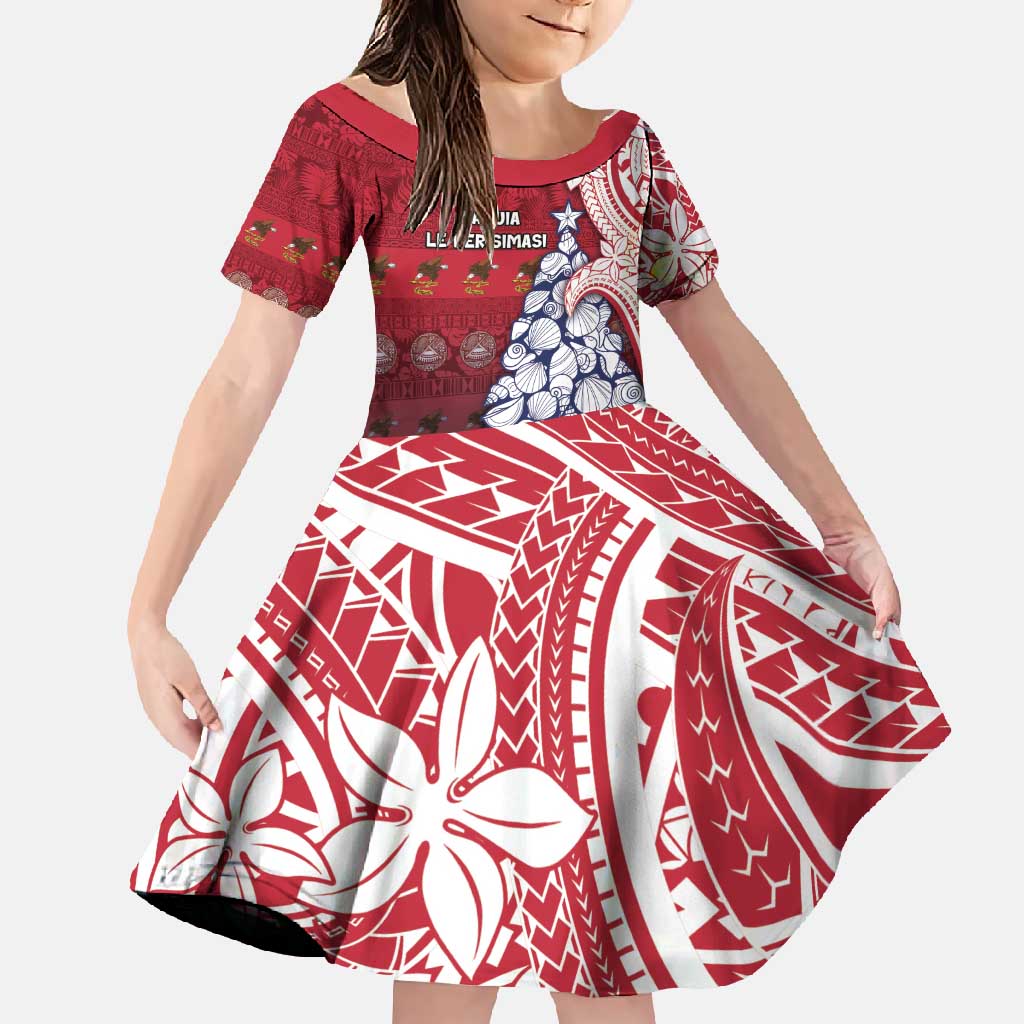 American Samoa Christmas Family Matching Off Shoulder Maxi Dress and Hawaiian Shirt Seashell Xmas Tree Tribal Waves - Polynesian Pride