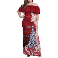 American Samoa Christmas Family Matching Off Shoulder Maxi Dress and Hawaiian Shirt Seashell Xmas Tree Tribal Waves - Polynesian Pride