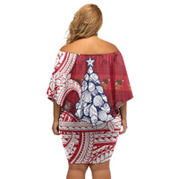 American Samoa Christmas Family Matching Off Shoulder Short Dress and Hawaiian Shirt Seashell Xmas Tree Tribal Waves - Polynesian Pride