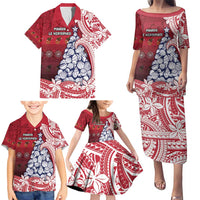 American Samoa Christmas Family Matching Puletasi and Hawaiian Shirt Seashell Xmas Tree Tribal Waves - Polynesian Pride