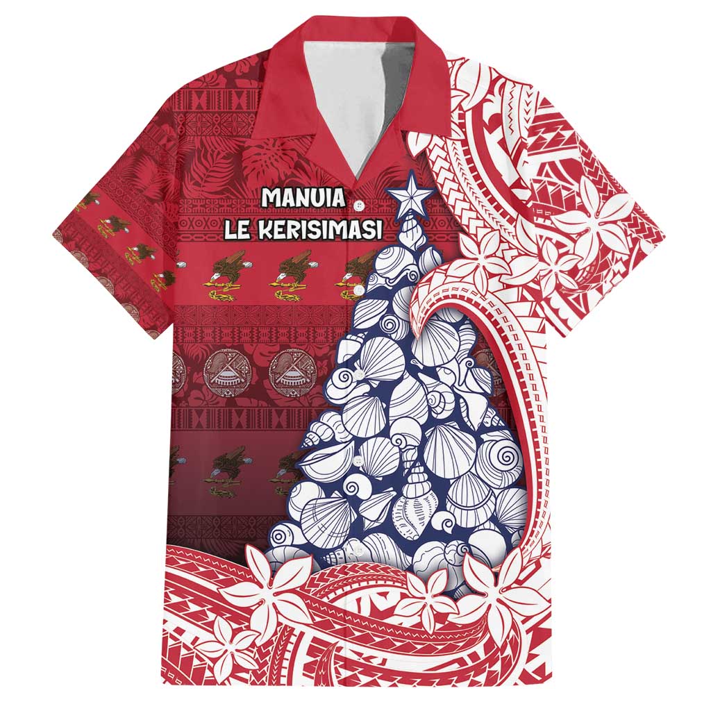American Samoa Christmas Family Matching Puletasi and Hawaiian Shirt Seashell Xmas Tree Tribal Waves - Polynesian Pride