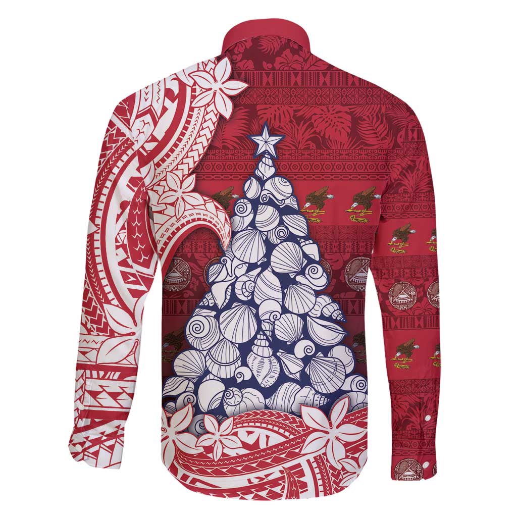 American Samoa Christmas Family Matching Puletasi and Hawaiian Shirt Seashell Xmas Tree Tribal Waves - Polynesian Pride